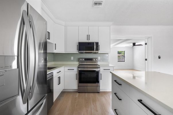 Interior, Kitchen, Stainless Steel Appliances, Wood Texture Flooring