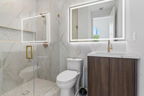 Bathroom, Glass Shower, Interior, Marble Walls