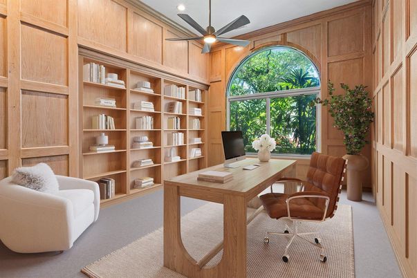 Home Office, Interior, Recessed Lighting, Wooden Walls