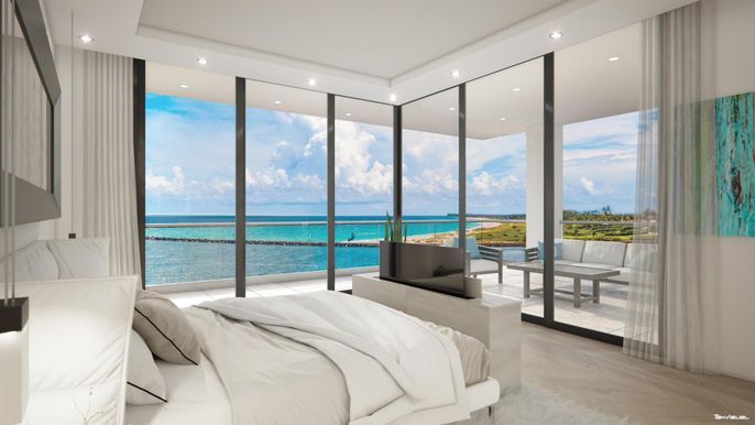 Bedroom, Interior, Recessed Lighting, Water, Wood Texture Flooring