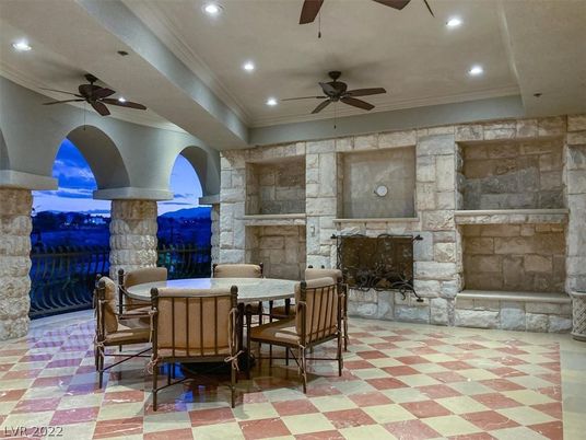 Fireplace, Interior, Recessed Lighting, Stone Walls