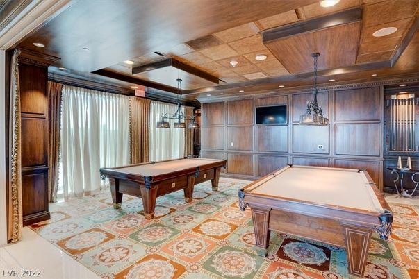 Billiard Table, Game Room, Interior, Pendant Lights, Recessed Lighting, Wooden Ceilings