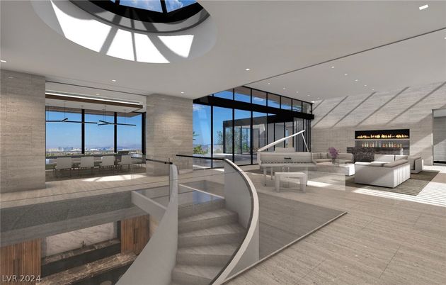 Dining room, Fireplace, Glass Ceilings, Interior, Living room, Pendant Lights, Recessed Lighting