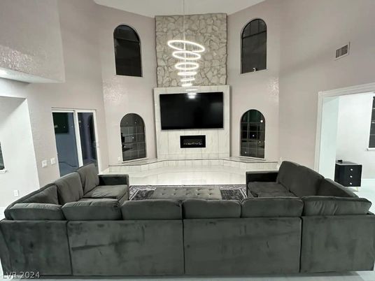Fireplace, Interior, Living room, Pendant Lights