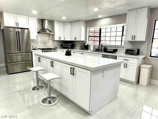 Interior, Kitchen, Marble, Recessed Lighting, Stainless Steel Appliances