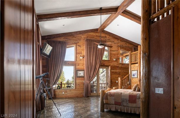 Bedroom, Interior, Pendant Lights, Wooden Beams, Wooden Ceilings, Wood Texture Flooring, Wooden Walls
