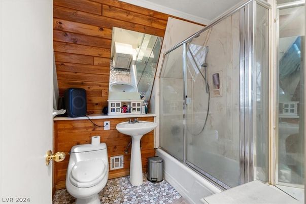 Bathroom, Glass Shower, Interior, Wooden Walls