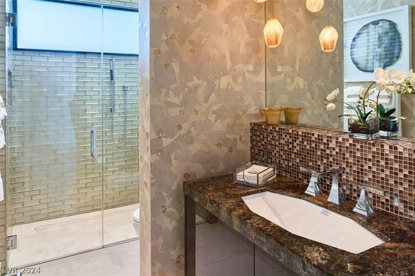 Bathroom, Glass Shower, Interior, Pendant Lights