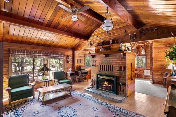 Fireplace, Interior, Living room, Stone Walls, Wooden Beams, Wooden Ceilings, Wood Texture Flooring, Wooden Walls