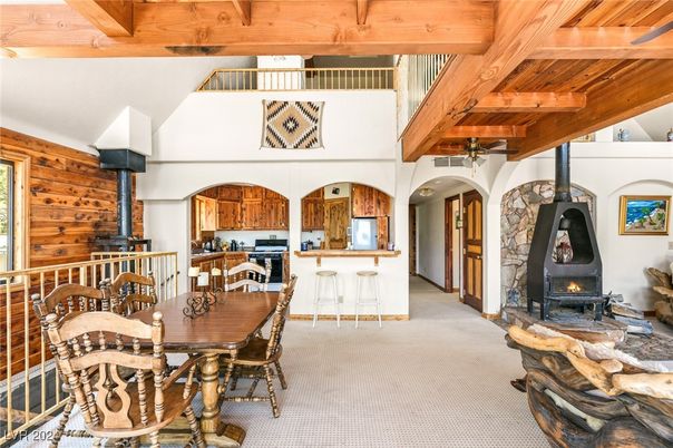 Dining room, Fireplace, Interior, Kitchen, Wooden Beams, Wooden Ceilings, Wooden Walls