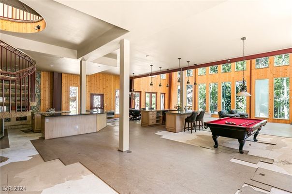 Billiard Table, Game Room, Interior, Pendant Lights, Recessed Lighting, Wooden Walls