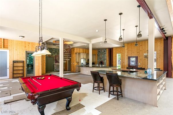 Billiard Table, Game Room, Interior, Pendant Lights, Recessed Lighting, Wooden Walls