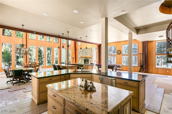 Dining room, Fireplace, Interior, Kitchen, Pendant Lights, Recessed Lighting