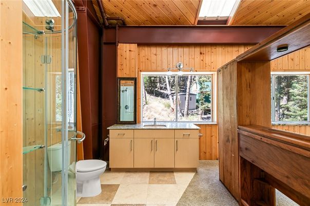 Bathroom, Glass Shower, Interior, Wooden Ceilings, Wooden Walls