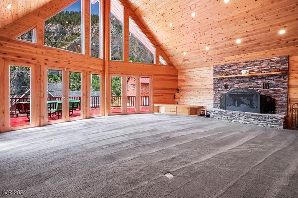 Fireplace, Interior, Recessed Lighting, Wooden Beams, Wooden Ceilings, Wood Texture Flooring, Wooden Walls