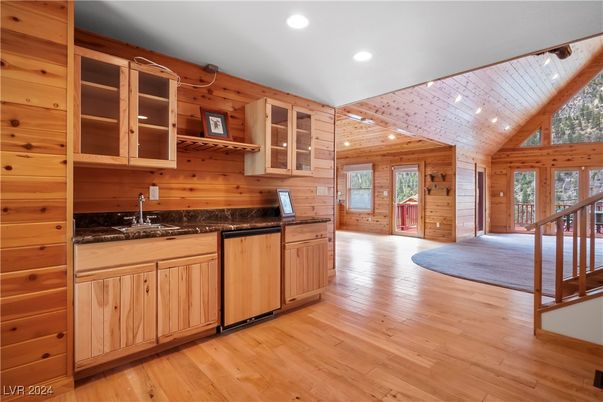 Interior, Kitchen, Recessed Lighting, Wooden Ceilings, Wood Texture Flooring, Wooden Walls