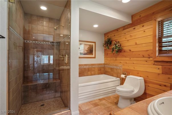 Bathroom, Glass Shower, Interior, Recessed Lighting, Wooden Walls