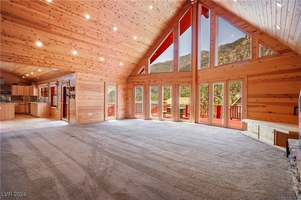 Empty room, Interior, Kitchen, Recessed Lighting, Wooden Beams, Wooden Ceilings, Wooden Walls