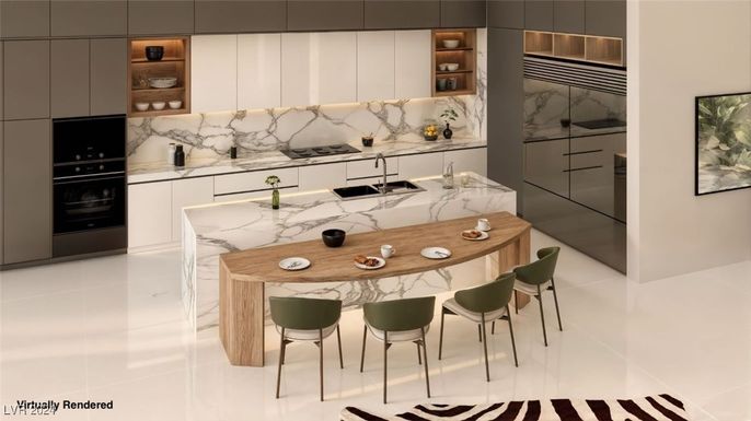 Interior, Kitchen, Marble Walls, Stainless Steel Appliances