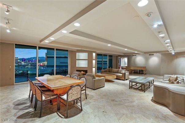 Dining room, Fireplace, Interior, Living room, Recessed Lighting