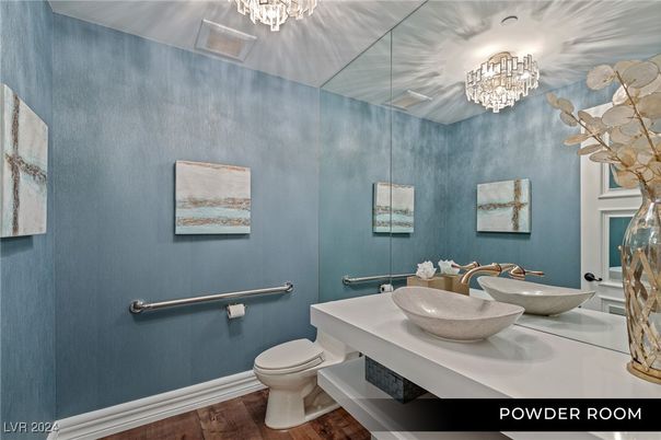Bathroom, Chandelier, Interior, Wood Texture Flooring