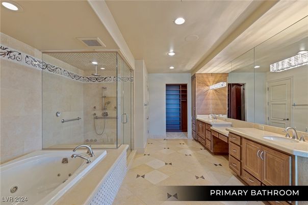 Bathroom, Dual Sink Vanities, Glass Shower, Interior, Recessed Lighting
