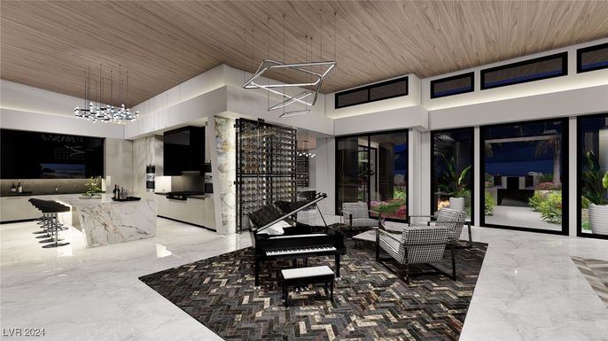 Interior, Marble, Pendant Lights, Piano, Wine Storage, Wooden Ceilings
