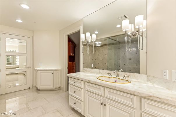 Bathroom, Glass Shower, Interior, Recessed Lighting, Tile Countertops