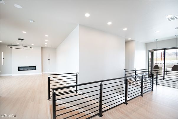 Fireplace, Interior, Pendant Lights, Recessed Lighting, Wood Texture Flooring