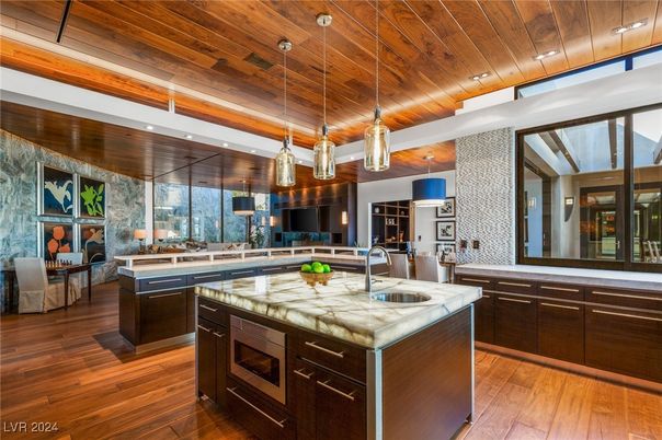 Interior, Kitchen, Pendant Lights, Recessed Lighting, Wooden Ceilings, Wood Texture Flooring