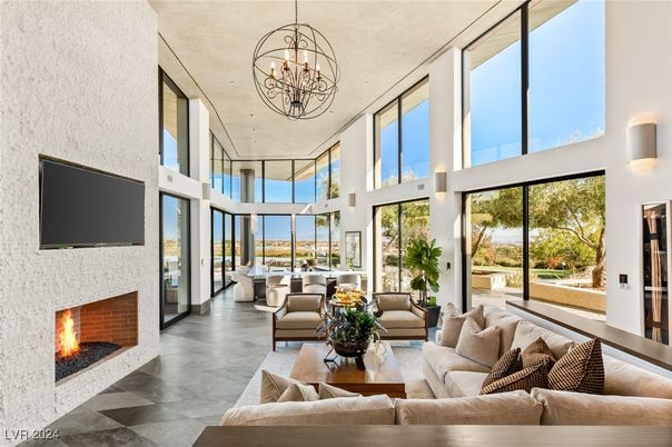 Chandelier, Fireplace, Interior, Living room
