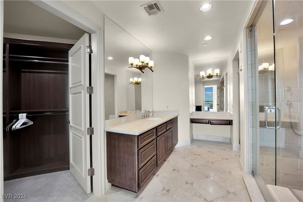 Bathroom, Dual Sink Vanities, Glass Shower, Interior, Recessed Lighting