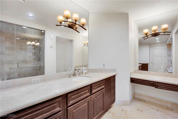 Bathroom, Dual Sink Vanities, Glass Shower, Interior, Recessed Lighting