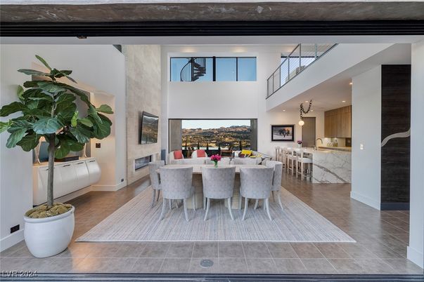 Dining room, Fireplace, Interior, Kitchen, Recessed Lighting