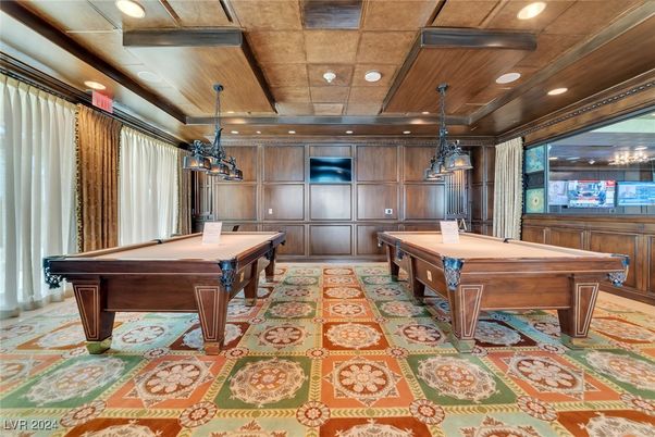 Billiard Table, Game Room, Interior, Pendant Lights, Recessed Lighting, Wooden Ceilings