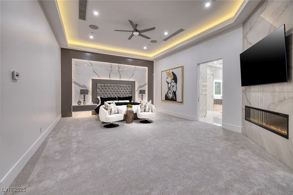 Fireplace, Interior, Living room, Marble Walls, Recessed Lighting