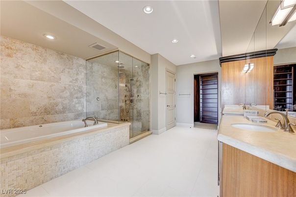 Bathroom, Dual Sink Vanities, Glass Shower, Interior, Recessed Lighting