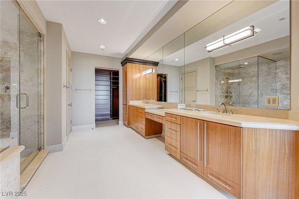 Bathroom, Dual Sink Vanities, Glass Shower, Interior, Recessed Lighting
