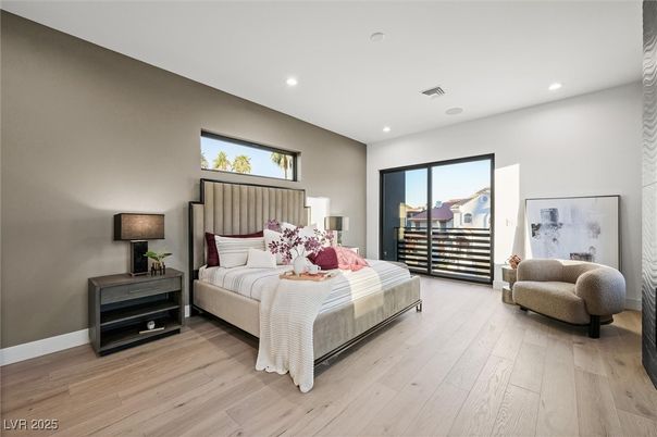 Bedroom, Interior, Recessed Lighting, Wood Texture Flooring