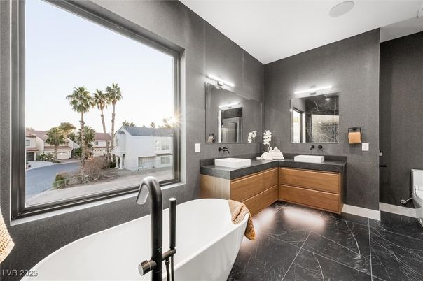 Bathroom, Dual Sink Vanities, Free Standing Baths, Interior, Marble