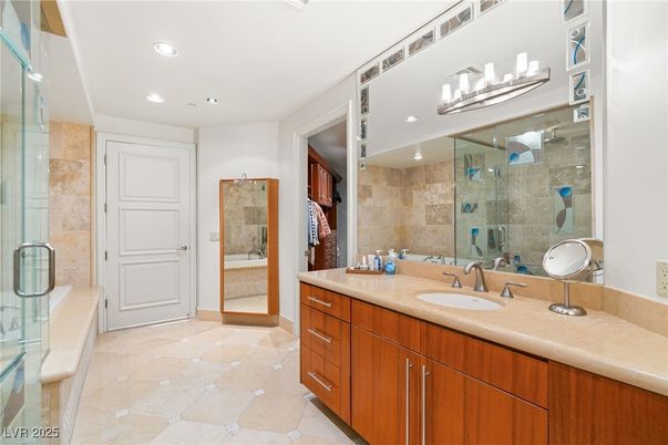 Bathroom, Dual Sink Vanities, Glass Shower, Interior, Recessed Lighting