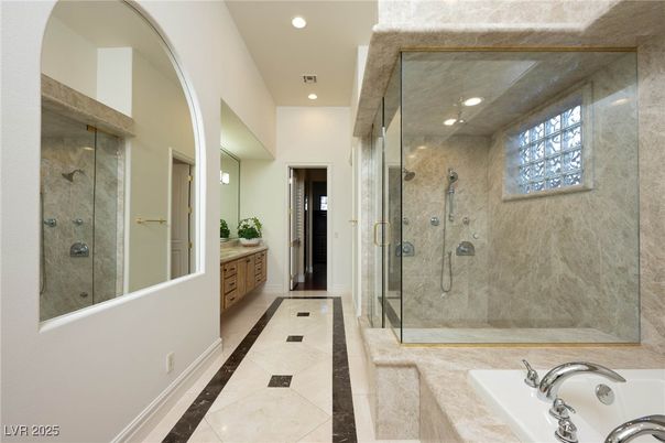 Bathroom, Dual Sink Vanities, Glass Shower, Interior, Recessed Lighting