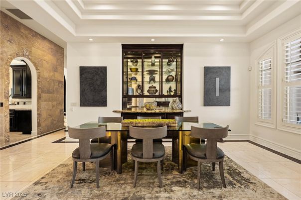 Dining room, Interior, Recessed Lighting, Stone Walls