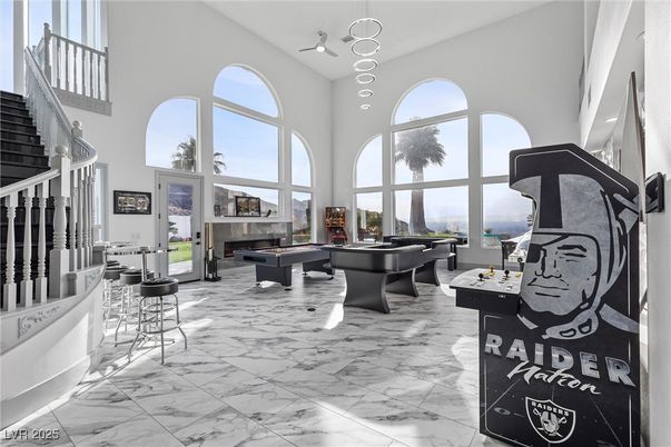 Billiard Table, Fireplace, Game Room, Interior, Marble