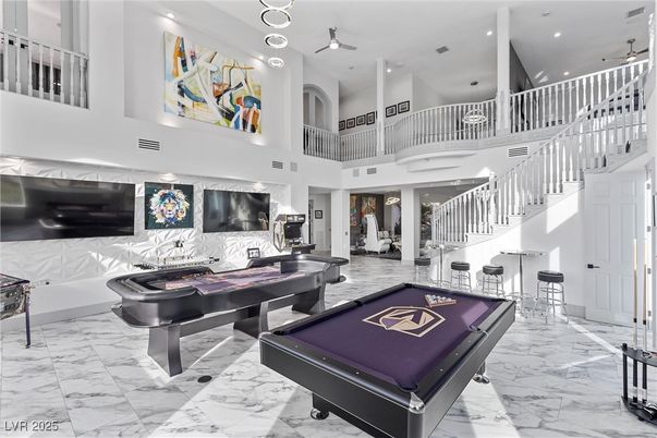 Billiard Table, Game Room, Interior, Marble, Recessed Lighting