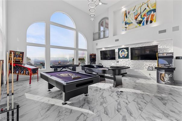 Billiard Table, Game Room, Interior, Marble, Recessed Lighting