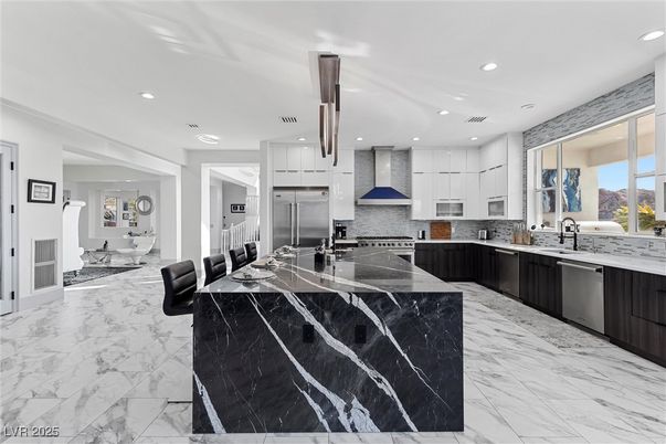 Interior, Kitchen, Marble, Recessed Lighting, Stainless Steel Appliances