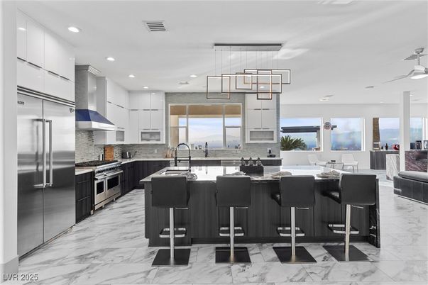 Interior, Kitchen, Marble, Pendant Lights, Recessed Lighting, Stainless Steel Appliances