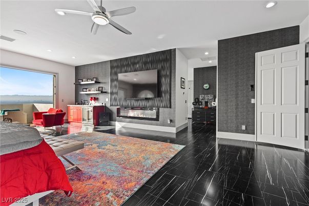 Fireplace, Interior, Marble, Recessed Lighting