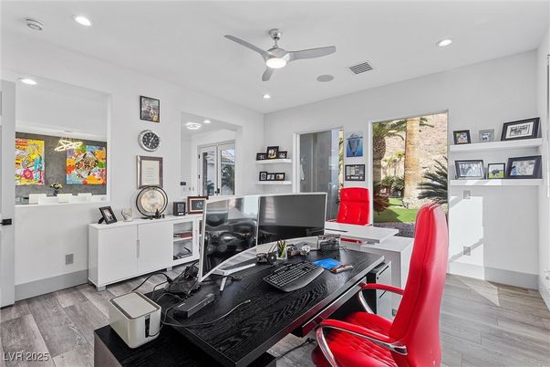 Home Office, Interior, Recessed Lighting, Wood Texture Flooring